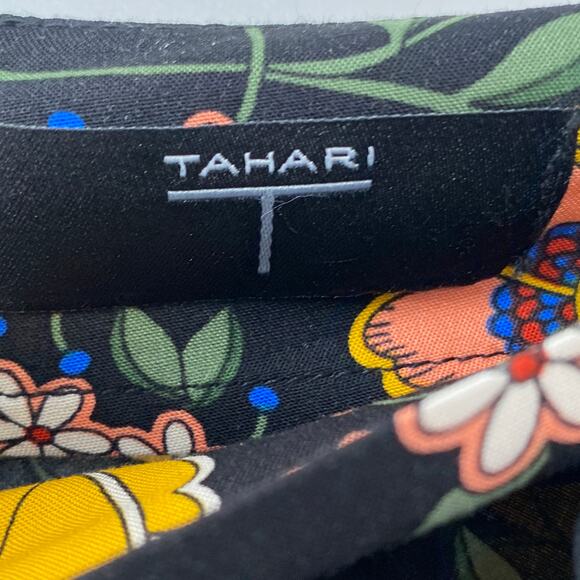 NEW T Tahari A-Line Skirt Black/Rust Floral Print Side Split Size 2 Modest Fairy - Picture 4 of 15